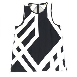 Tibi Black and White Geometric Sleeveless Top